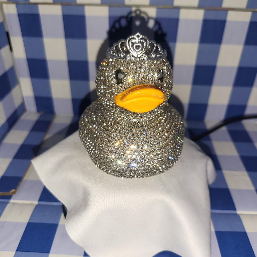 Silver Rhinestone Duck Figurine